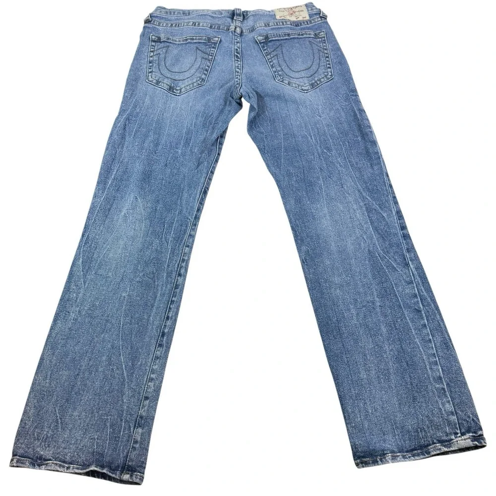 True Religion Ricky Relaxed Straight Jeans Mens 32x33 Blue Stretch USA *Flaw*